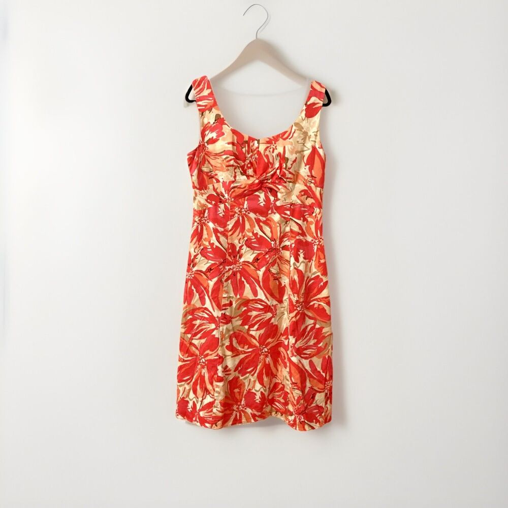Dress-Coldwater Creek Vibrant Floral Midi Dress-Orange Flowers-Sleeveless Sz 14 - Picture 5 of 5